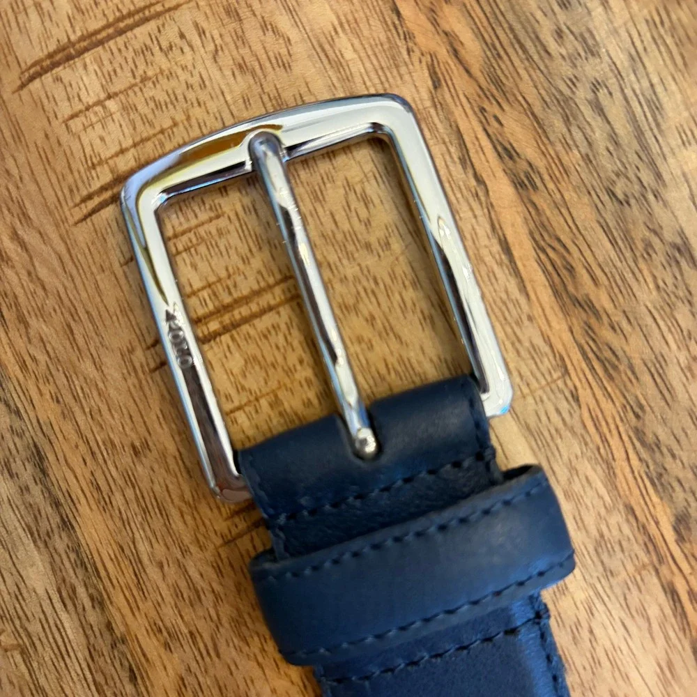 Polo Ralph Lauren Leather Belt Mens 40 Pony Logo Navy Blue Silver Buckle Preppy